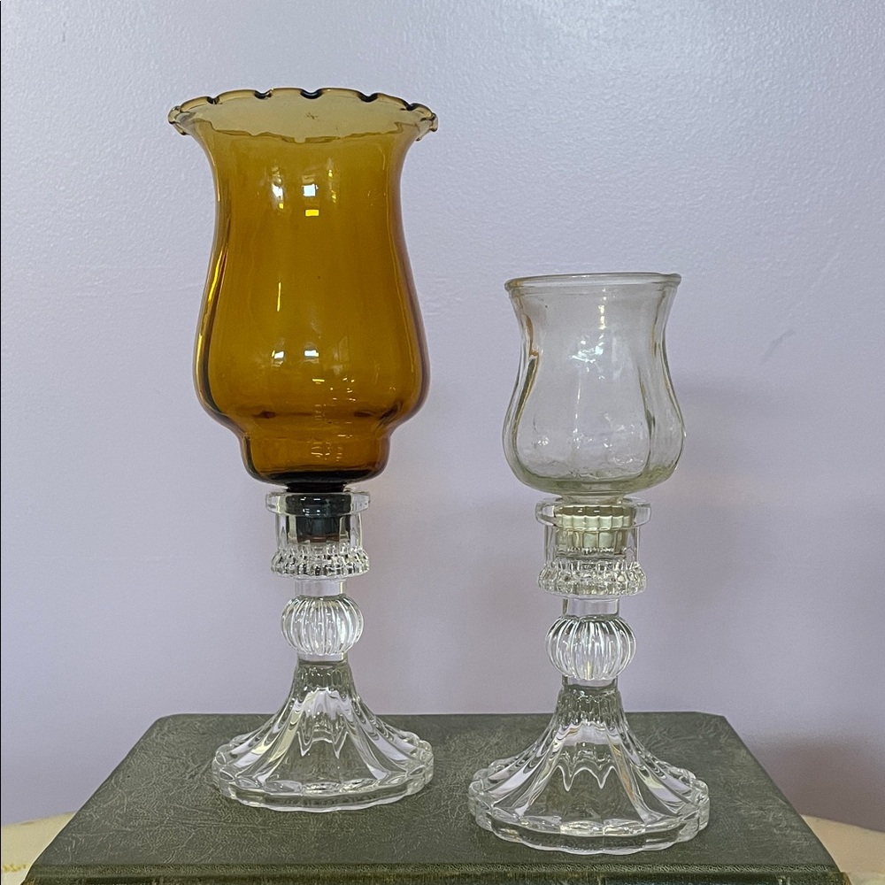 Amber and Clear Glass Candle Holders